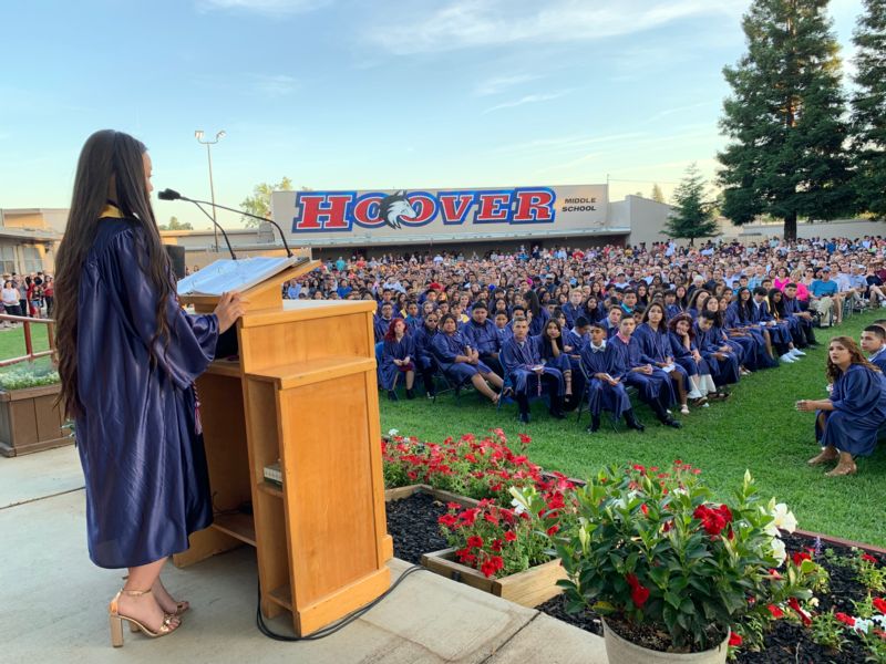 Photo of Hoover student speaking at graduation